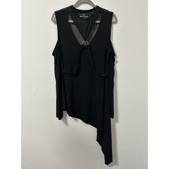 Killstar Turbulent Transit Asymmetric Black Top Mesh Cold Shoulder Goth Emo XXL - Picture 1 of 11